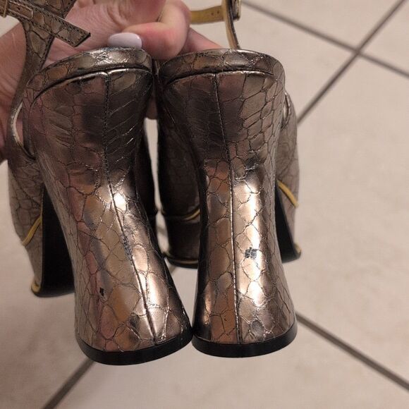 Dries Van Noten Heels Louis IV Modern Snake Print Platform Pewter Silver EU 39 - Picture 9 of 15